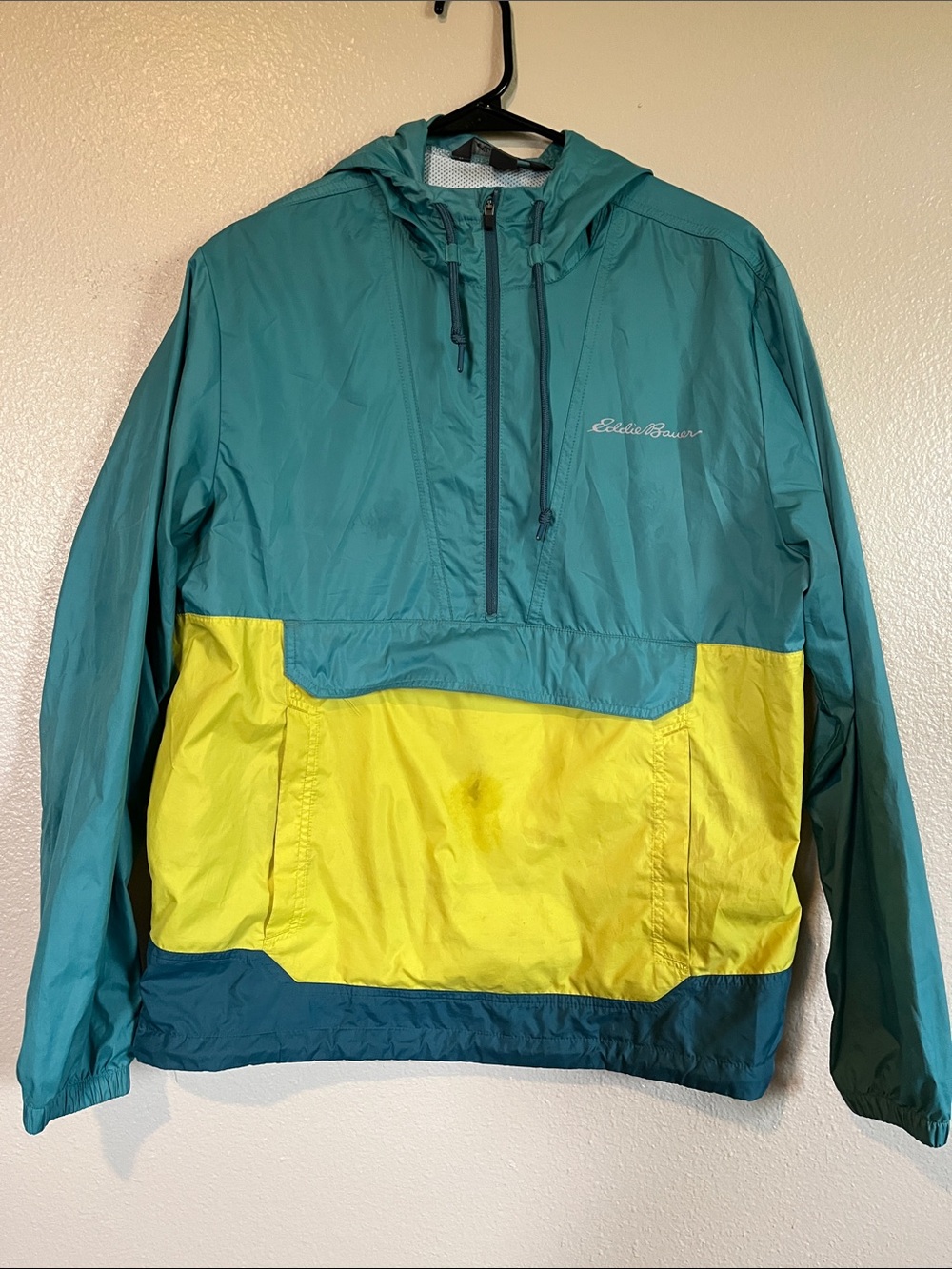 Eddie Bauer Teal and Yellow Pullover Windbreaker